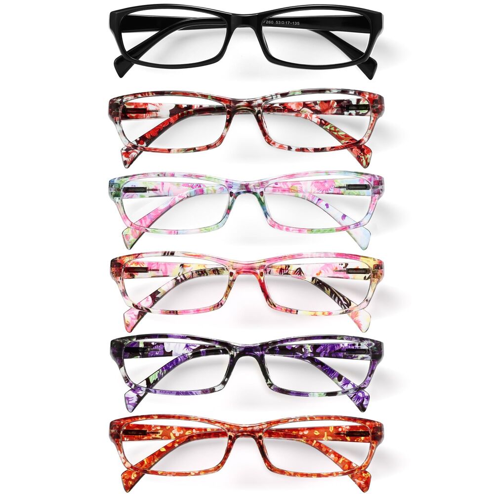 Set of 6, Reading Glasses for Women Fashion Readers Blue Light Unisex Mens